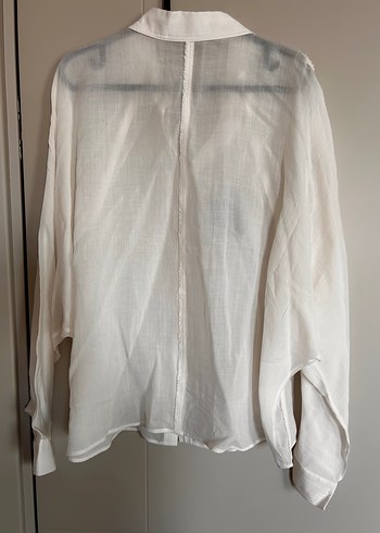 l Beden beyaz Renk Massimo Dutti Kadın Beyaz Keten Gömlek Uzun Kollu