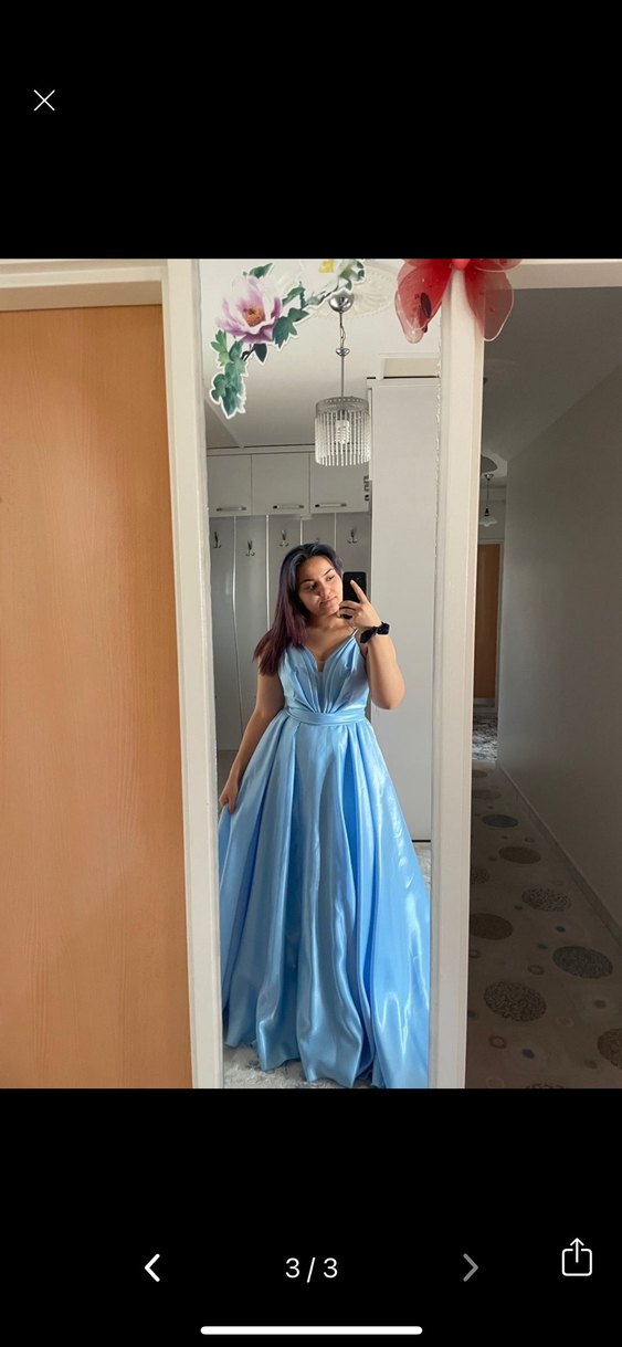 Mavi parlak helen kesim abiye - Görsel 3