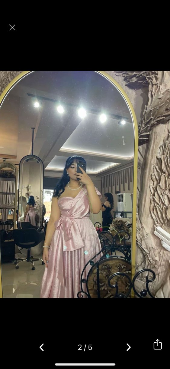 Pudra Pembe Drapeli Abiye Elbise - Görsel 2