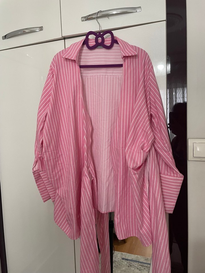 Pembe Bağlamalı Kadın kimono/gömlek - Görsel 3
