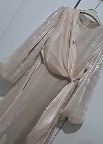 Bej Drapeli Uzun Abiye Elbise - Görsel 2