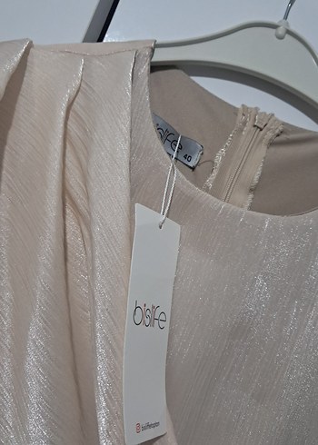 Bej Drapeli Uzun Abiye Elbise - Görsel 3