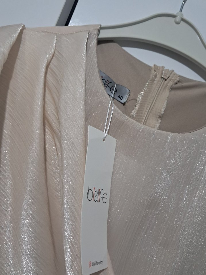 Bej Drapeli Uzun Abiye Elbise - Görsel 3