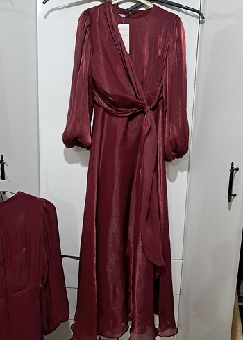 Bordo Drapeli Uzun Abiye Elbise - Görsel 5