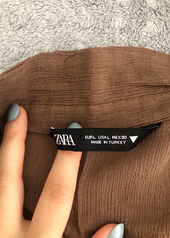 Zara Düğmeli Kahverengi Keten Kadın Gömlek