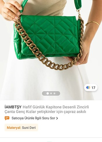 Beden Zincir Detaylı Yeşil Deri Kadın Çanta