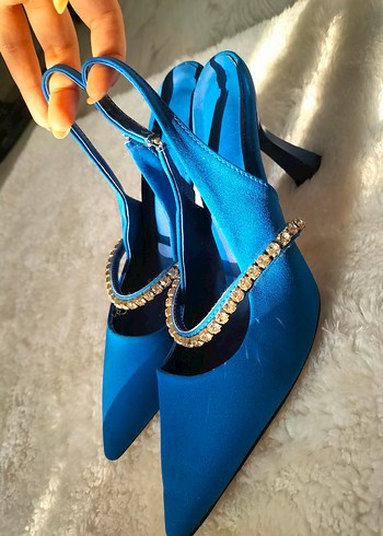 Diğer Mavi Süet Stiletto Tokalı Abiye Ayakkabı