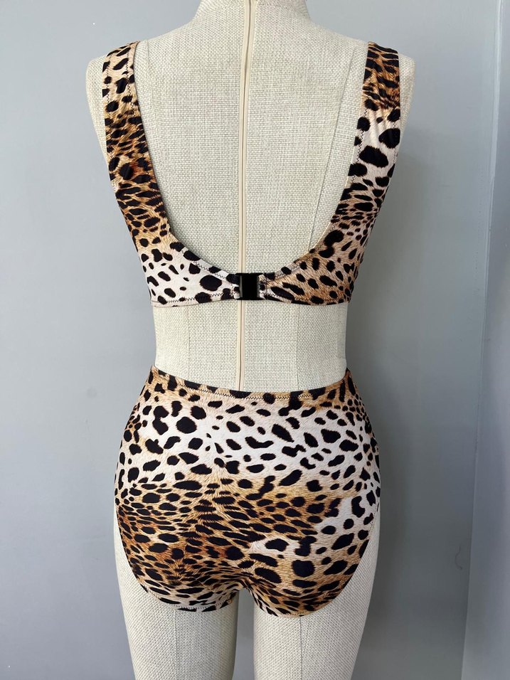 Kahverengi Leopar Desenli Kadın Bikini - Görsel 2
