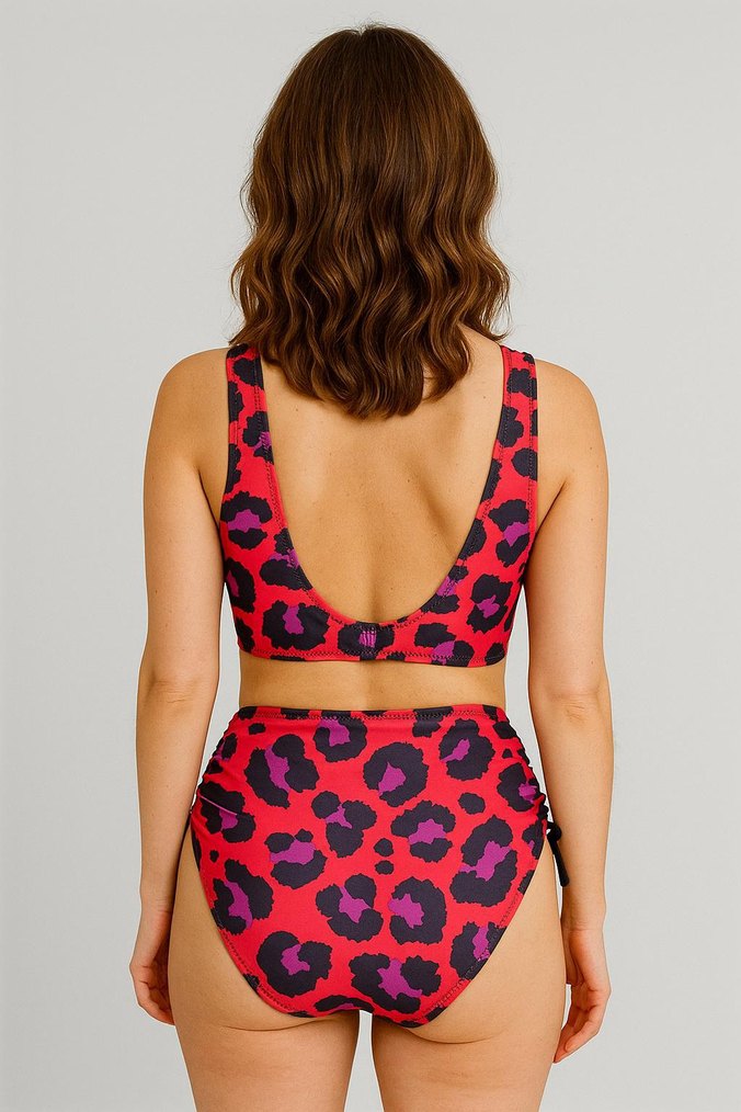 Kırmızı Leopar Desenli Kadın Bikini - Görsel 2