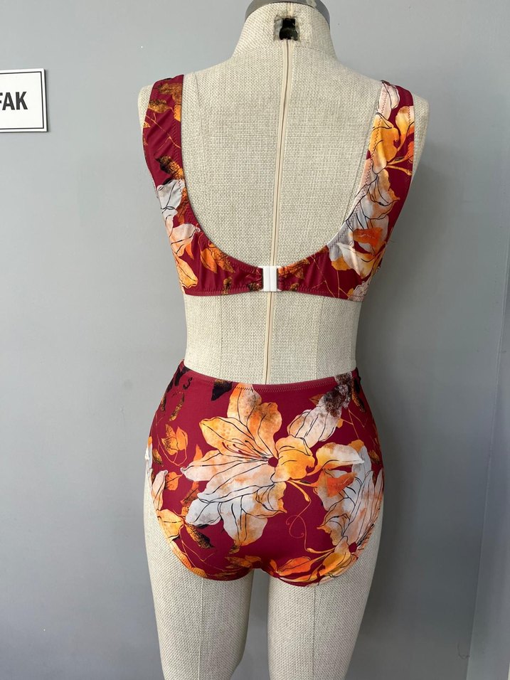 Bordo Çiçekli Bohem Mini Bikini - Görsel 2