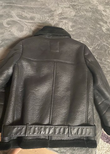 m Beden Siyah Deri Biker Ceket, Kemerli, Midi Boy