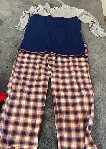 Gri Ekose Erkek Pijama Takımı, Kısa Kollu, Rahat Kesim - Görsel 2