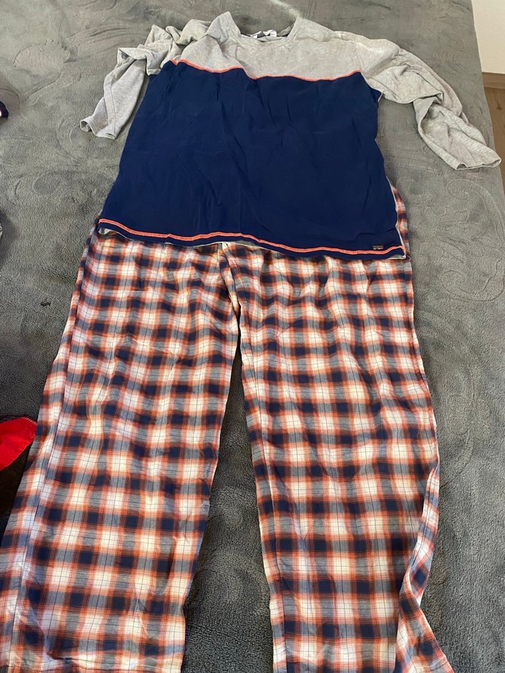 Gri Ekose Erkek Pijama Takımı, Kısa Kollu, Rahat Kesim - Görsel 2