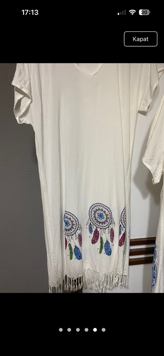 Püsküllü Beyaz Bohem Mini Pareo - Görsel 3