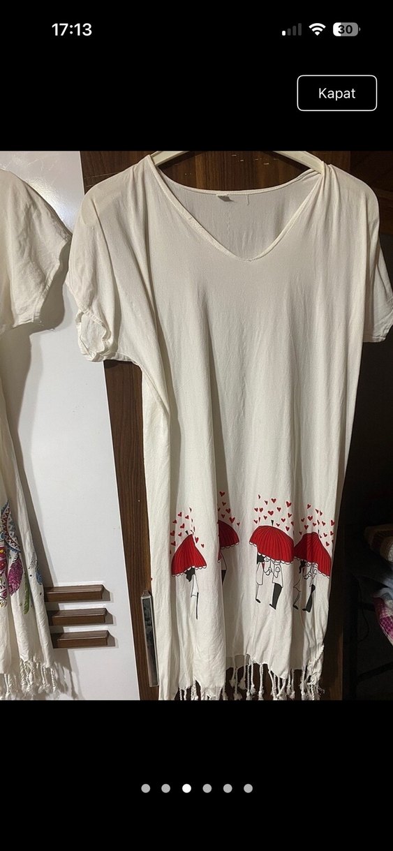 Püsküllü Beyaz Bohem Mini Pareo - Görsel 5