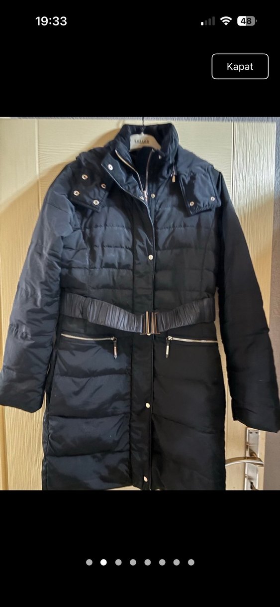 Siyah Kuşaklı Uzun Kadın Kışlık Mont - Görsel 2