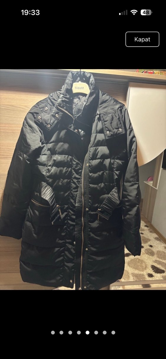 Siyah Kuşaklı Uzun Kadın Kışlık Mont - Görsel 5