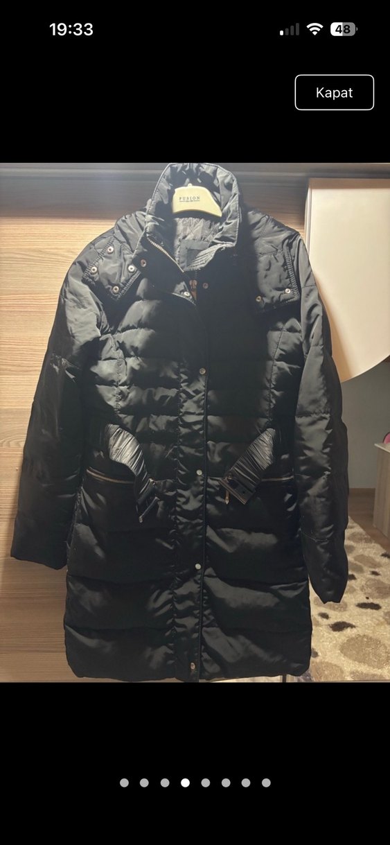 Siyah Kuşaklı Uzun Kadın Kışlık Mont - Görsel 4