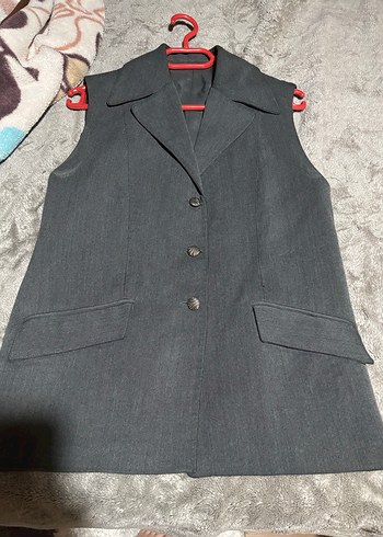 Gri Kolsuz Kadın Keten Takım Ceketi - Görsel 4