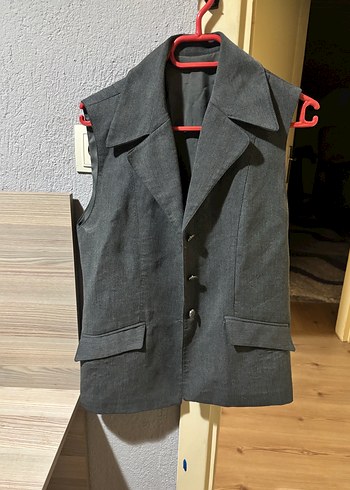 Gri Kolsuz Kadın Keten Takım Ceketi - Görsel 2