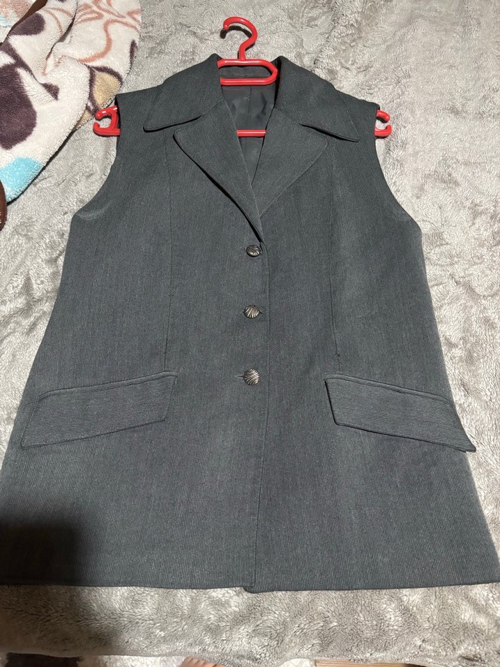 Gri Kolsuz Kadın Keten Takım Ceketi - Görsel 4