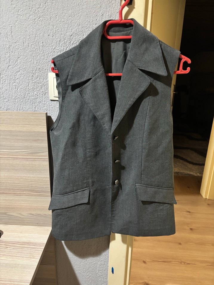 Gri Kolsuz Kadın Keten Takım Ceketi - Görsel 2