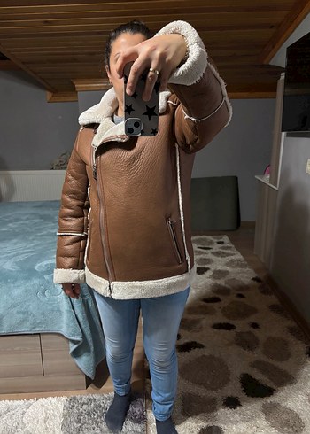 Kahverengi Kürklü Deri Kadın Ceket - Görsel 7