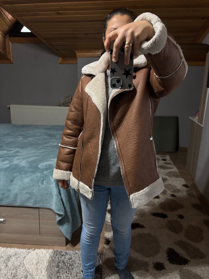 Kahverengi Kürklü Deri Kadın Ceket - Görsel 5