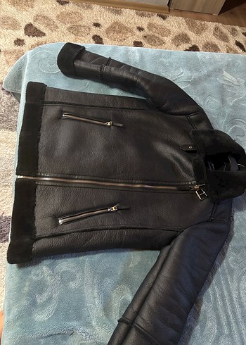 Siyah Kürklü Deri Kadın Biker Ceket - Görsel 5