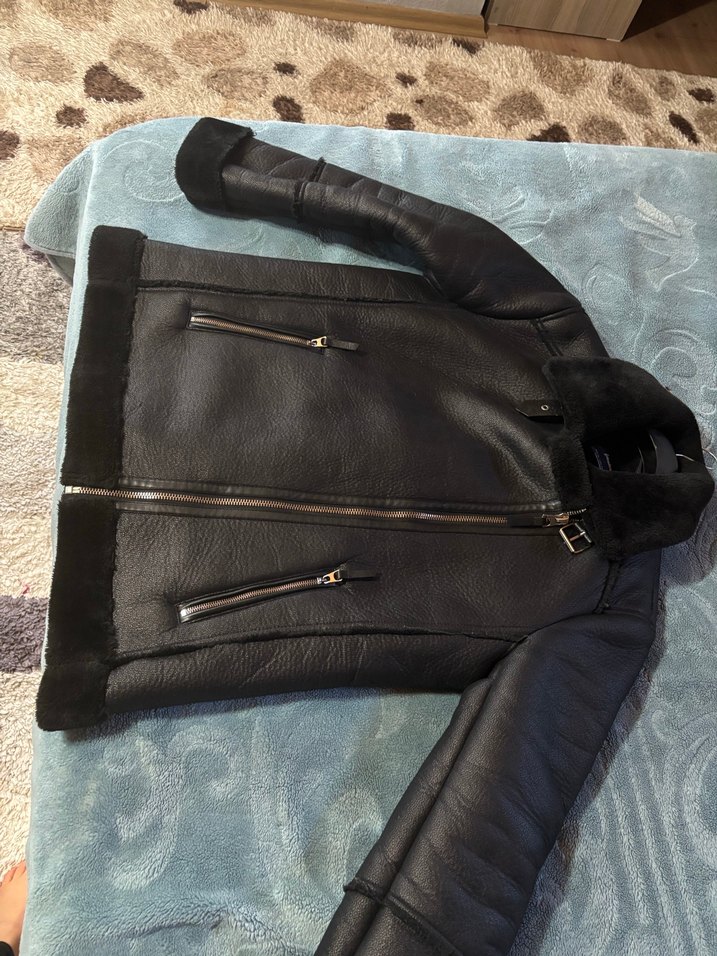 Siyah Kürklü Deri Kadın Biker Ceket - Görsel 5