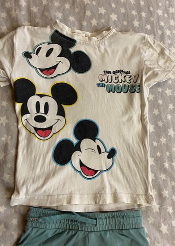 5 Yaş Beden Beyaz Mickey Mouse Baskılı Erkek Bebek Takımı
