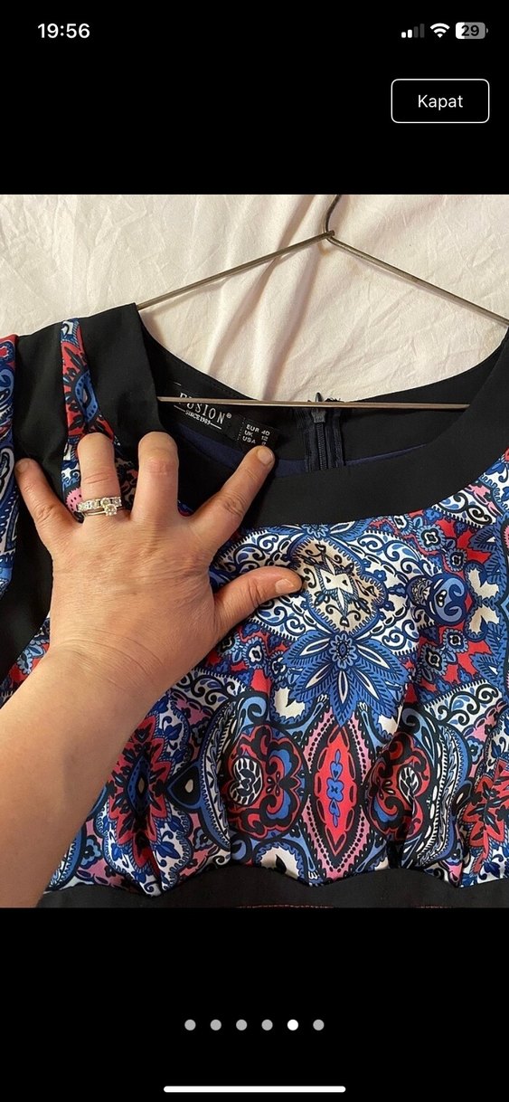 Kısa Kollu, Desenli Ofis Elbisesi - Görsel 4