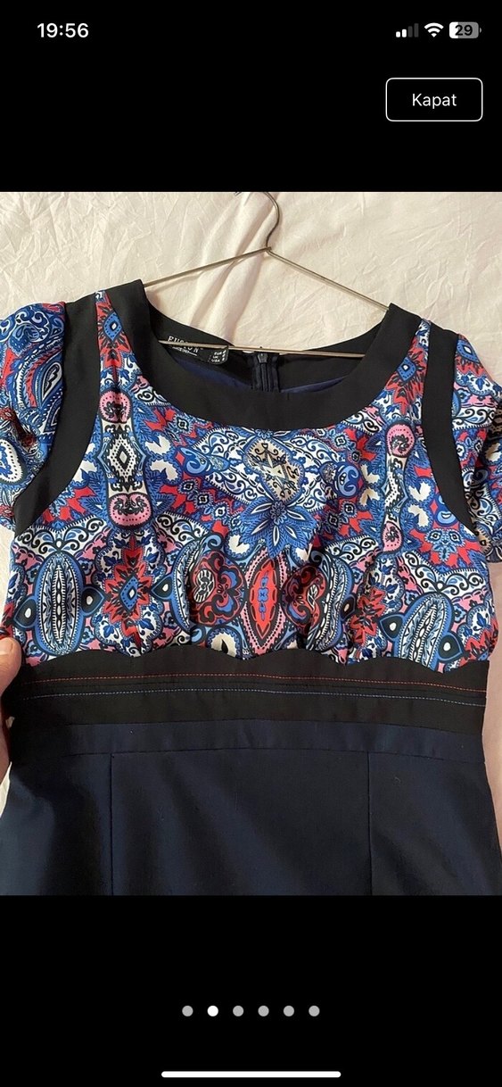 Kısa Kollu, Desenli Ofis Elbisesi - Görsel 2