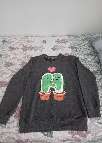 Diğer Gri Uzun Kollu Baskılı Kadın Sweatshirt