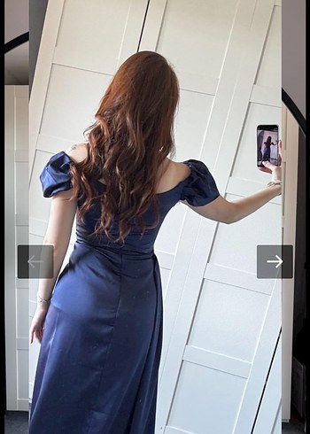 Diğer Lacivert Drapeli Midi Abiye Elbise