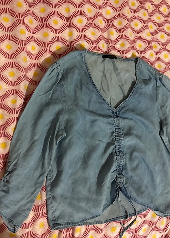 Düğmeli Mavi Denim Kadın Gömlek
