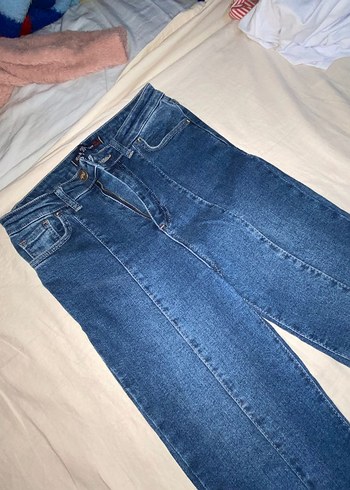 Kadın Mavi Parlak Midi Kot Pantolon - Görsel 4