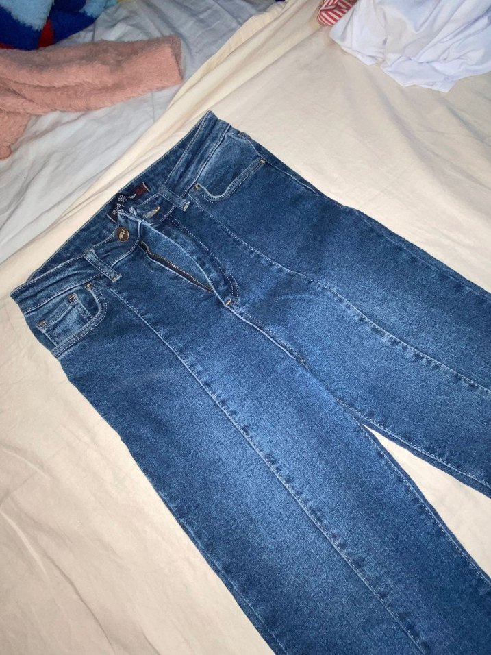 Kadın Mavi Parlak Midi Kot Pantolon - Görsel 4