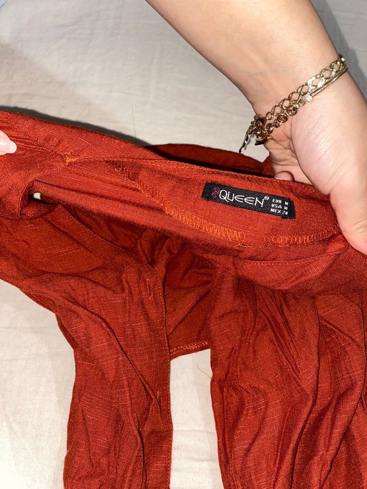 Kırmızı V Yaka Düğmeli Keten Kadın Gömlek - Görsel 3