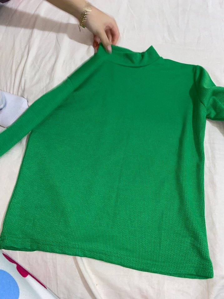 Düğmeli Yeşil Boğazlı Kadın Kazak - Görsel 3