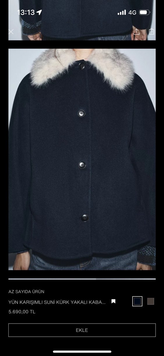 Kürk Detaylı Lacivert Denim Ceket - Görsel 2