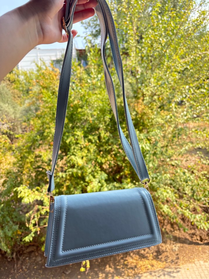 Mavi Deri Kadın Çanta - Görsel 2