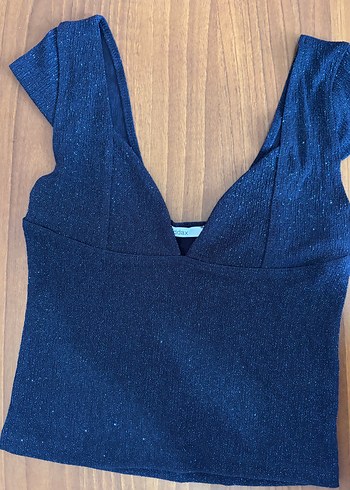 Koyu Mavi Simli V Yaka Kadın Atlet - Görsel 3