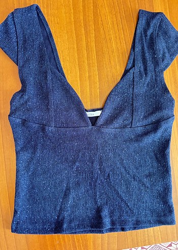 Koyu Mavi Simli V Yaka Kadın Atlet - Görsel 5