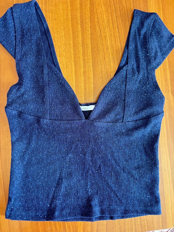 Koyu Mavi Simli V Yaka Kadın Atlet - Görsel 4