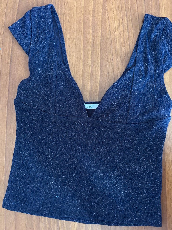 Koyu Mavi Simli V Yaka Kadın Atlet - Görsel 2