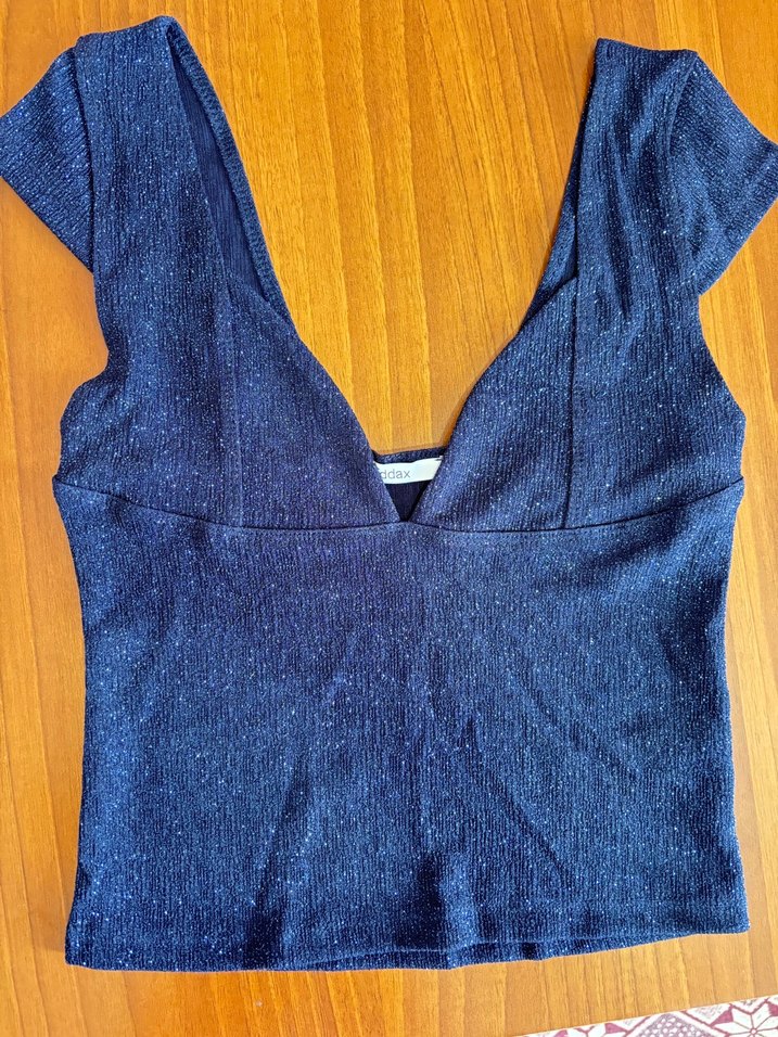 Koyu Mavi Simli V Yaka Kadın Atlet - Görsel 5