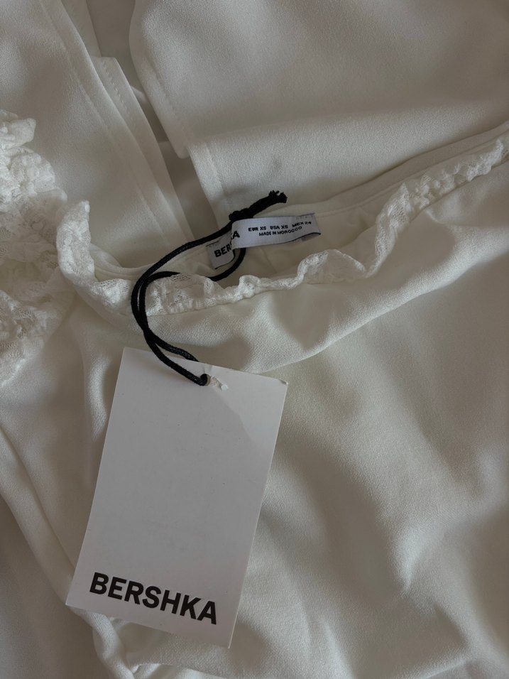 Bershka Beyaz Mini Straplez elbise - Görsel 3