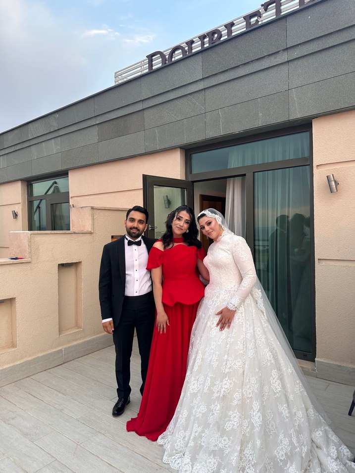 Kırmızı Drapeli Uzun Abiye Elbise - Görsel 4