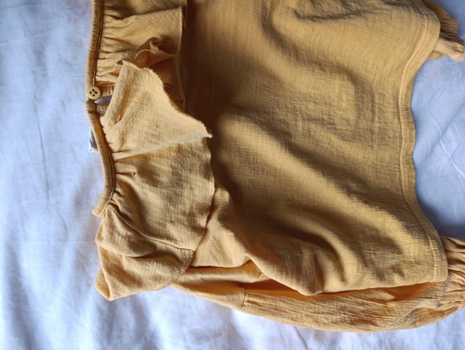 DeFacto Kız Çocuk Fırfırlı Sarı Keten Bluz - Görsel 4